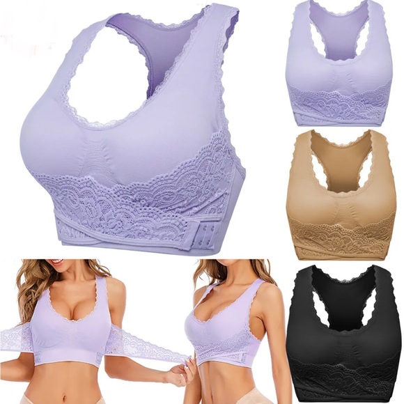 NEW 2pk Women Sports Bra Seamless Front Cross Side Attmnt Wireless Workout Yoga - Picture 2 of 12